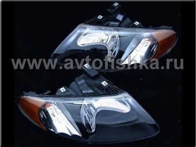 Dodge Caravan, Grand Caravan (01-05) фары передние зеркальные черные с желтым рефлектором, комплект 2 шт.