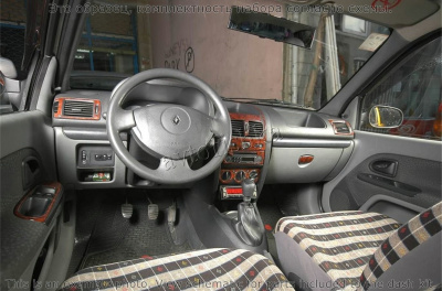 Renault Clio 2001-2005 декоративные накладки (отделка салона) под дерево, карбон, алюминий